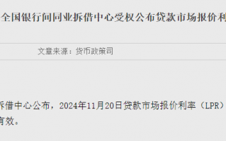 11月LPR报价出炉：1年期和5年期利率均维持不变